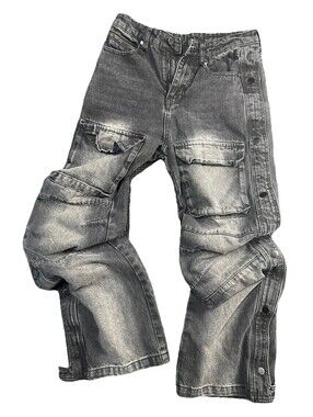Rockstar Original Baggy Cargo Jeans Womens 28 Acid Wash Snap Leg Y2K